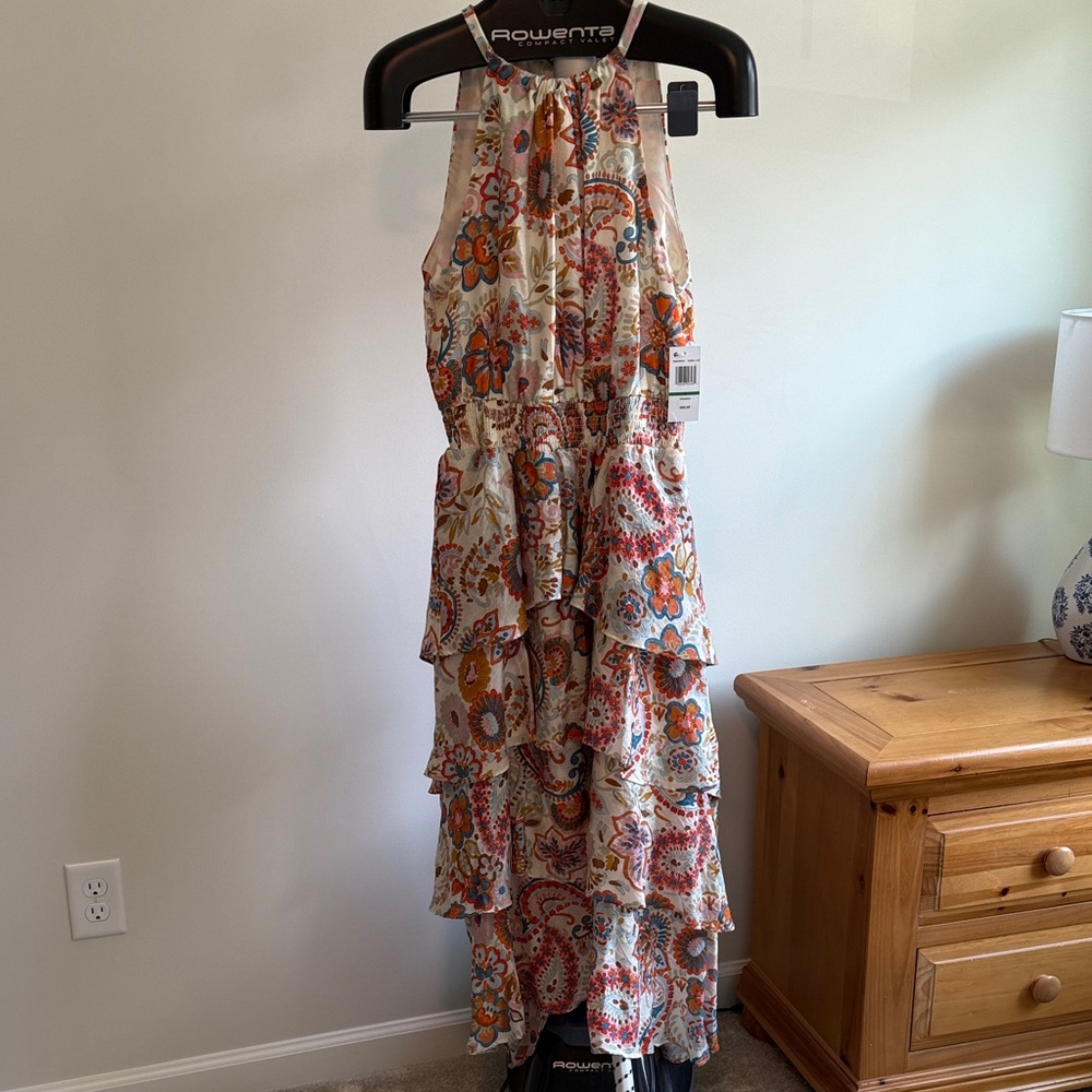 Rowen Paisley High Low Dress in Cream and Red